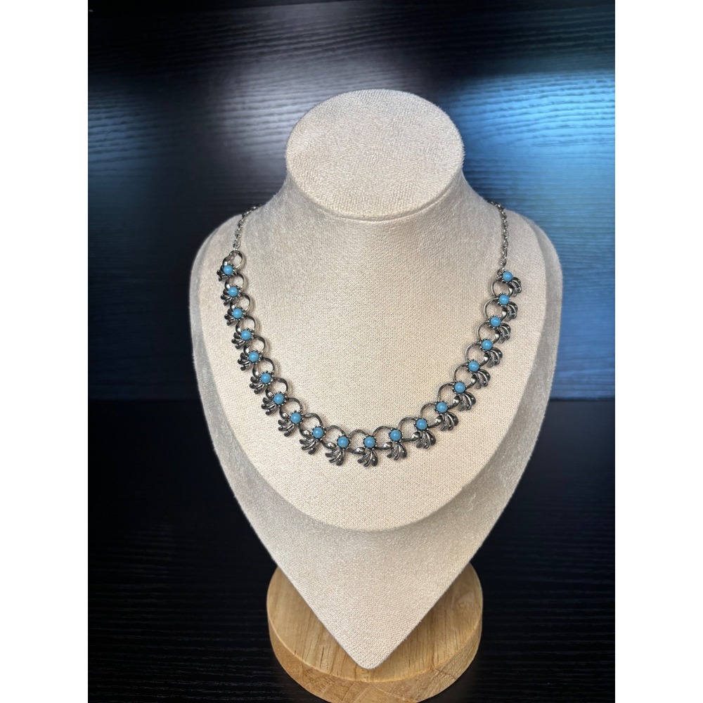 Western Turquoise Choker Necklace Silver Tone Southwestern Vintage‎ Style
